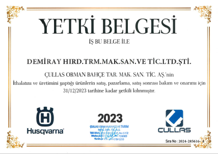 HUSQVARNA YETKİLİ BAYİ BELGESİ